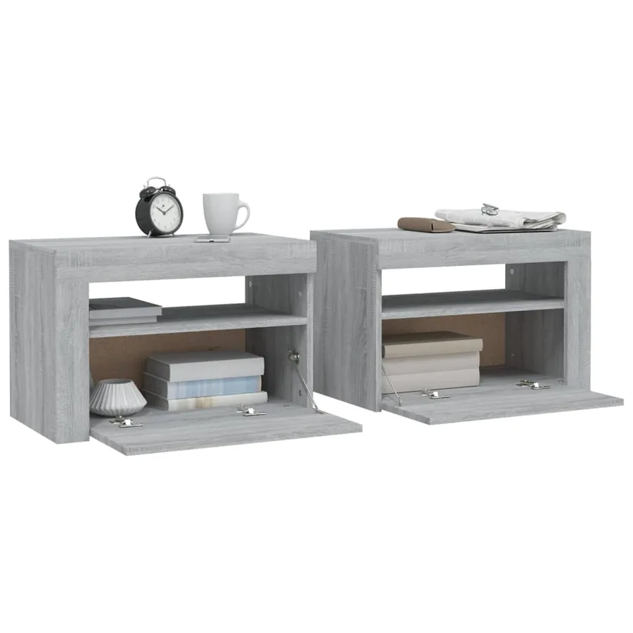 Tables de chevet 2 pcs avec LED sonoma gris 60x35x40 cm - 7
