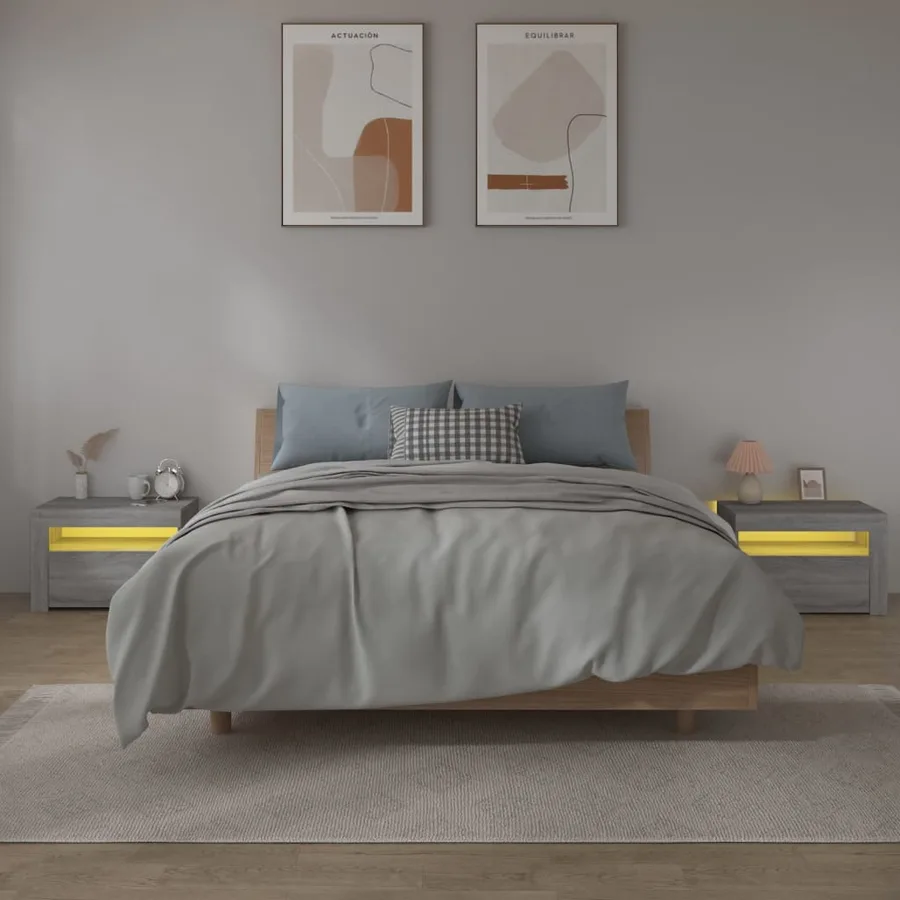 Tables de chevet 2 pcs avec LED sonoma gris 60x35x40 cm - 8