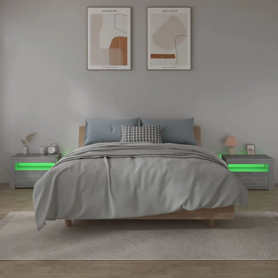 Tables de chevet 2 pcs avec LED sonoma gris 60x35x40 cm - 9