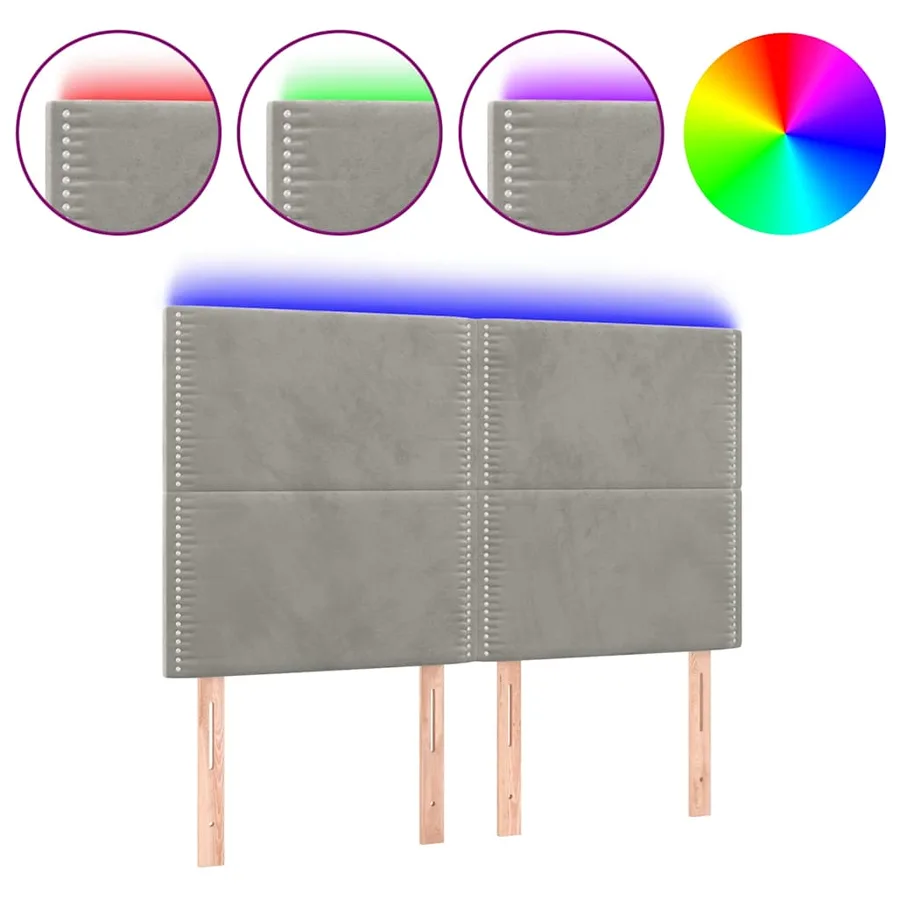 Tête de lit à LED Gris clair 144x5x118/128 cm Velours - 2