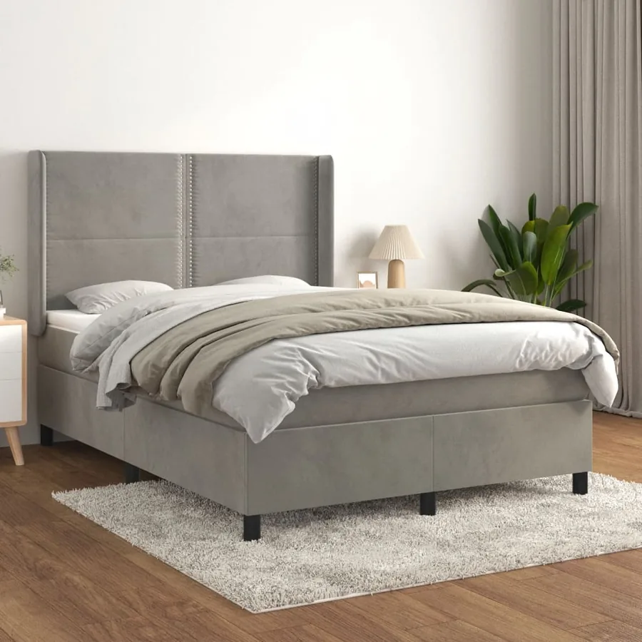 Sommier à lattes de lit et matelas Gris clair 140x200cm Velours