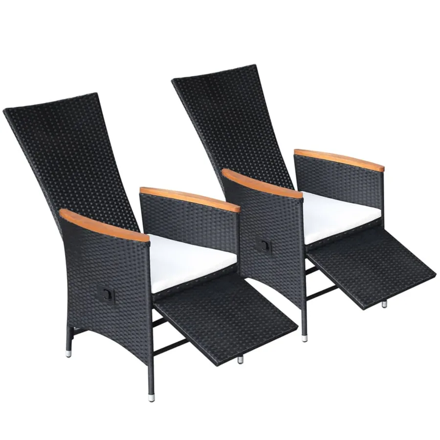 Chaise inclinable de jardin 2pc et coussins Résine tressée Noir - 2