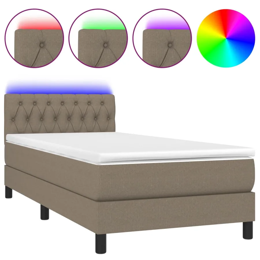 Sommier à lattes de lit avec matelas LED Taupe 90x200 cm Tissu - 2