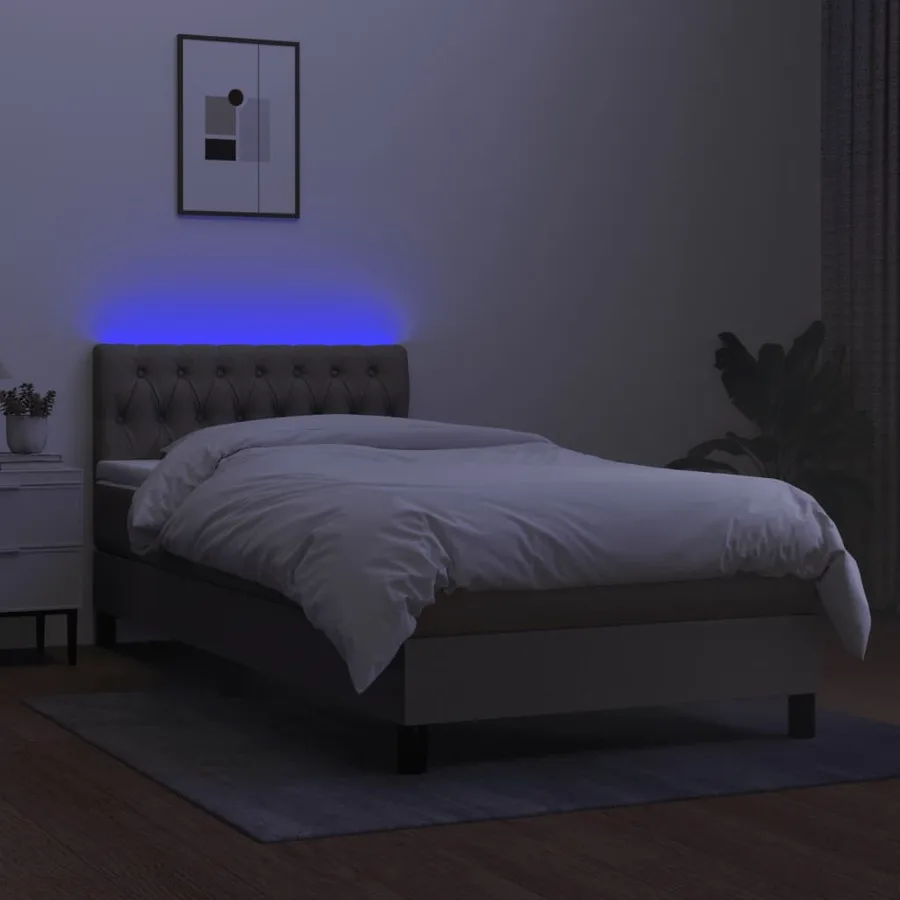 Sommier à lattes de lit avec matelas LED Taupe 90x200 cm Tissu - 4