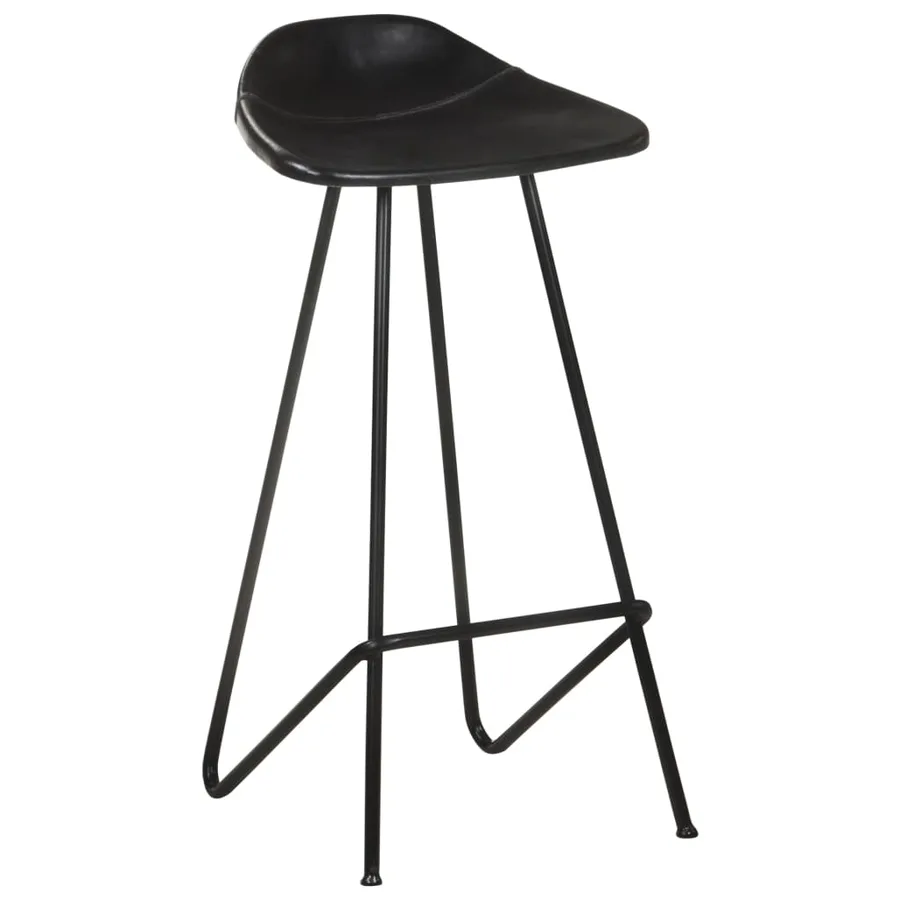 Tabourets de bar lot de 2 noir cuir véritable - 2