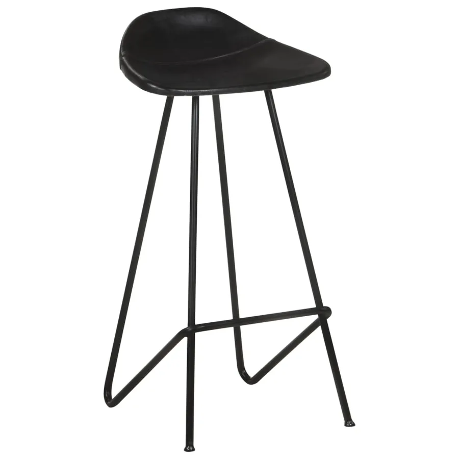 Tabourets de bar lot de 2 noir cuir véritable - 3