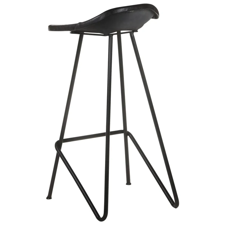 Tabourets de bar lot de 2 noir cuir véritable - 4