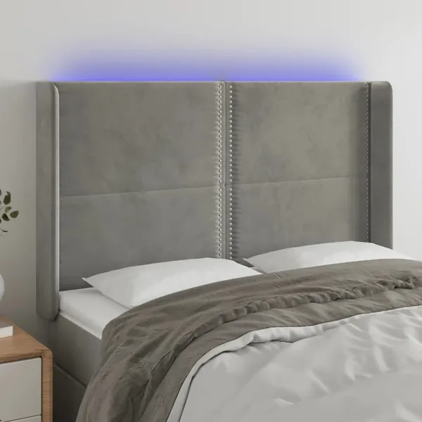 Tête de lit à LED Gris clair 147x16x118/128 cm Velours