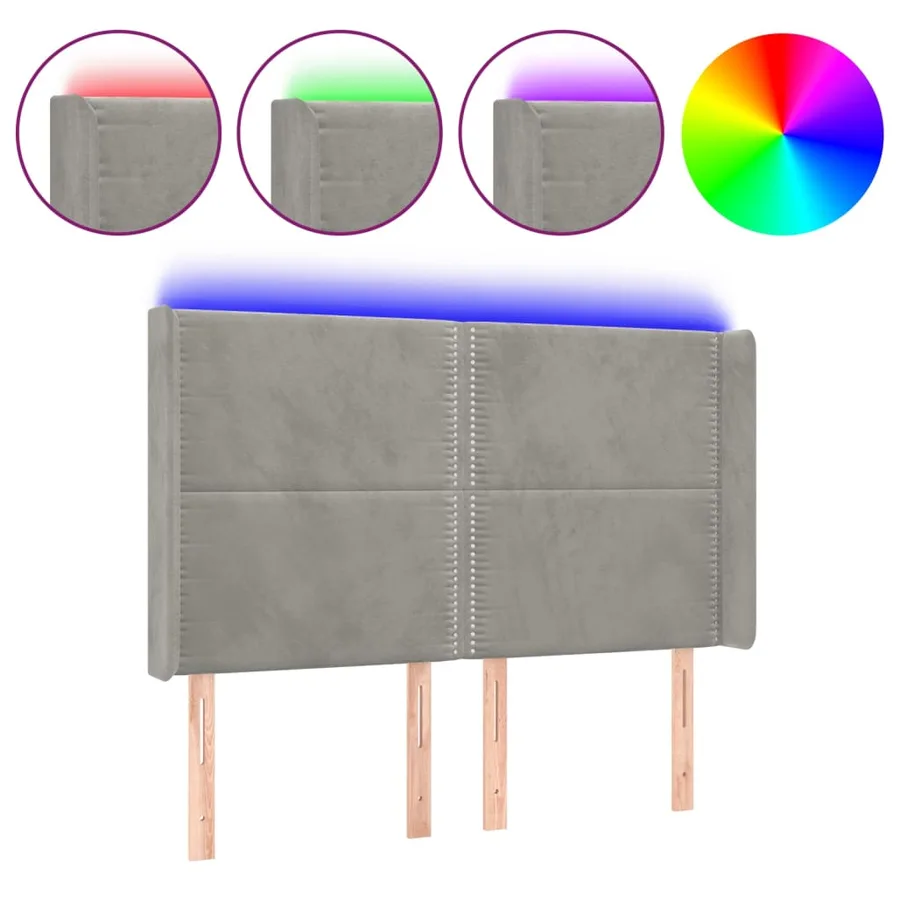 Tête de lit à LED Gris clair 147x16x118/128 cm Velours - 2