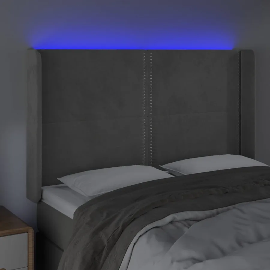 Tête de lit à LED Gris clair 147x16x118/128 cm Velours - 4