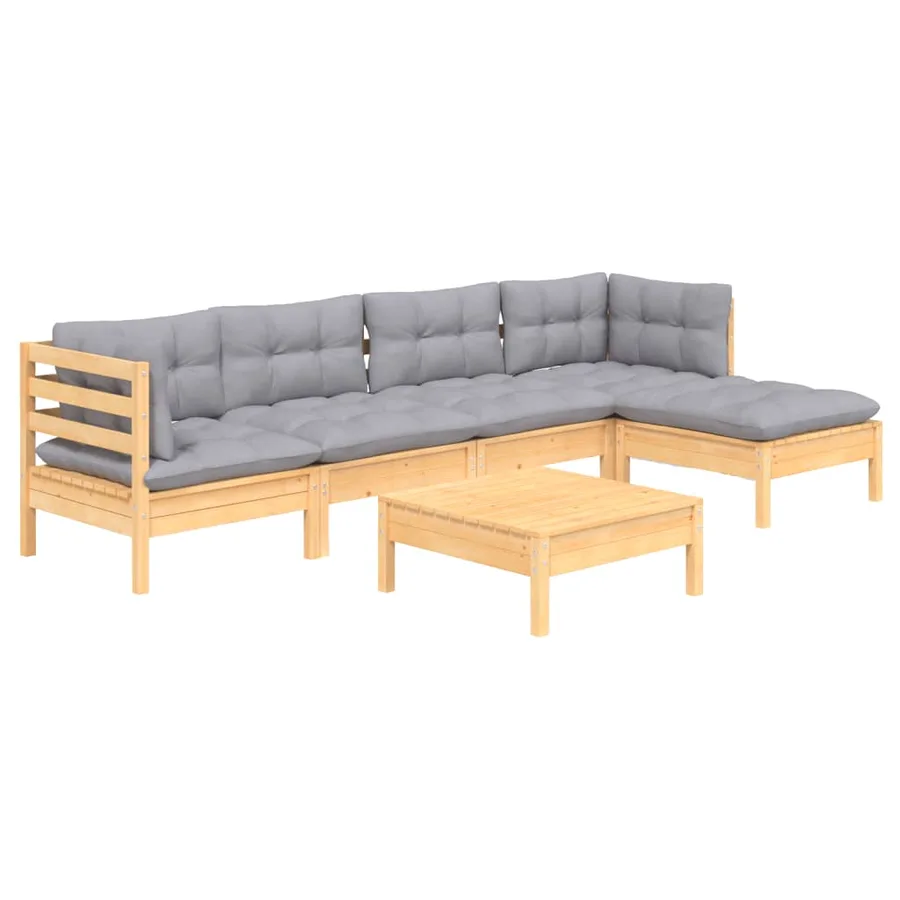 Salon de jardin 6 pcs avec coussins gris bois de pin - 3