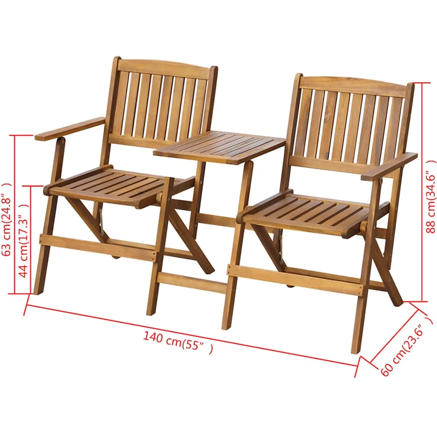 Banc de jardin pliant et table à thé 140cm Bois d'acacia solide - 4