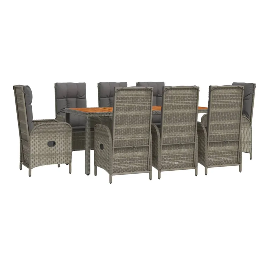 Ensemble à manger de jardin 9 pcs coussins gris résine tressée - 3