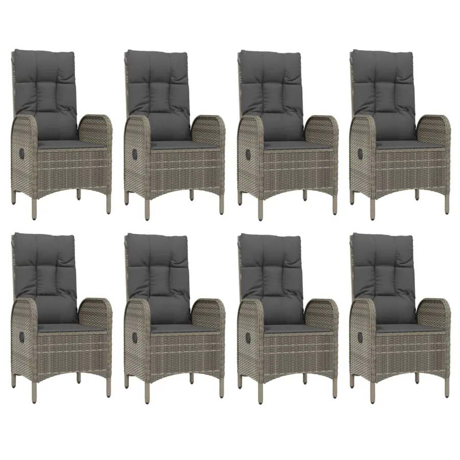 Ensemble à manger de jardin 9 pcs coussins gris résine tressée - 4