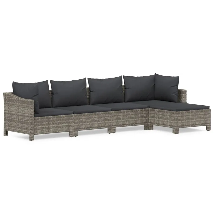 Salon de jardin 5 pcs avec coussins Gris Résine tressée - 2