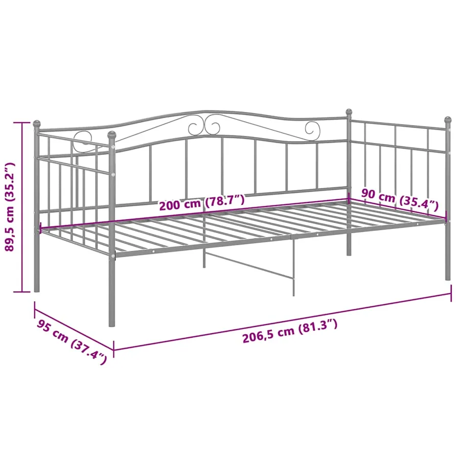 Cadre de canapé-lit sans matelas gris métal 90x200 cm - 8