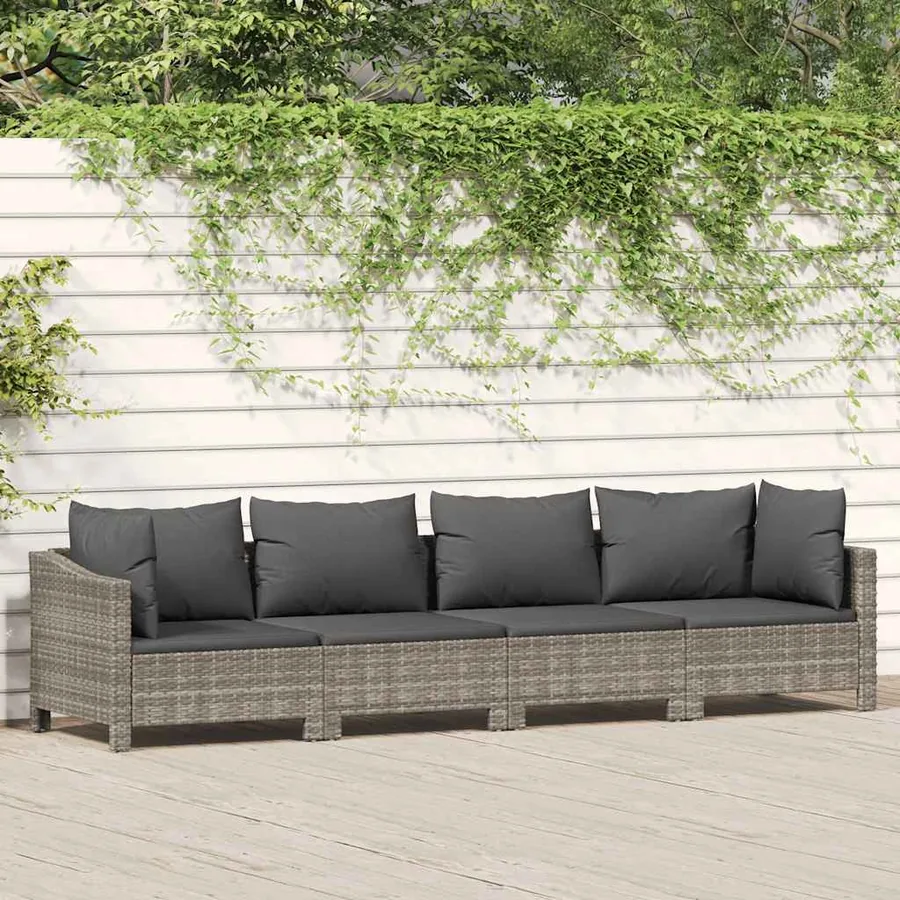 Salon de jardin 4 pièces avec coussins en polyrotin gris
