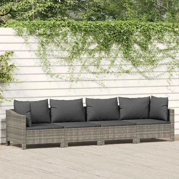 Salon de jardin 4 pièces avec coussins en polyrotin gris
