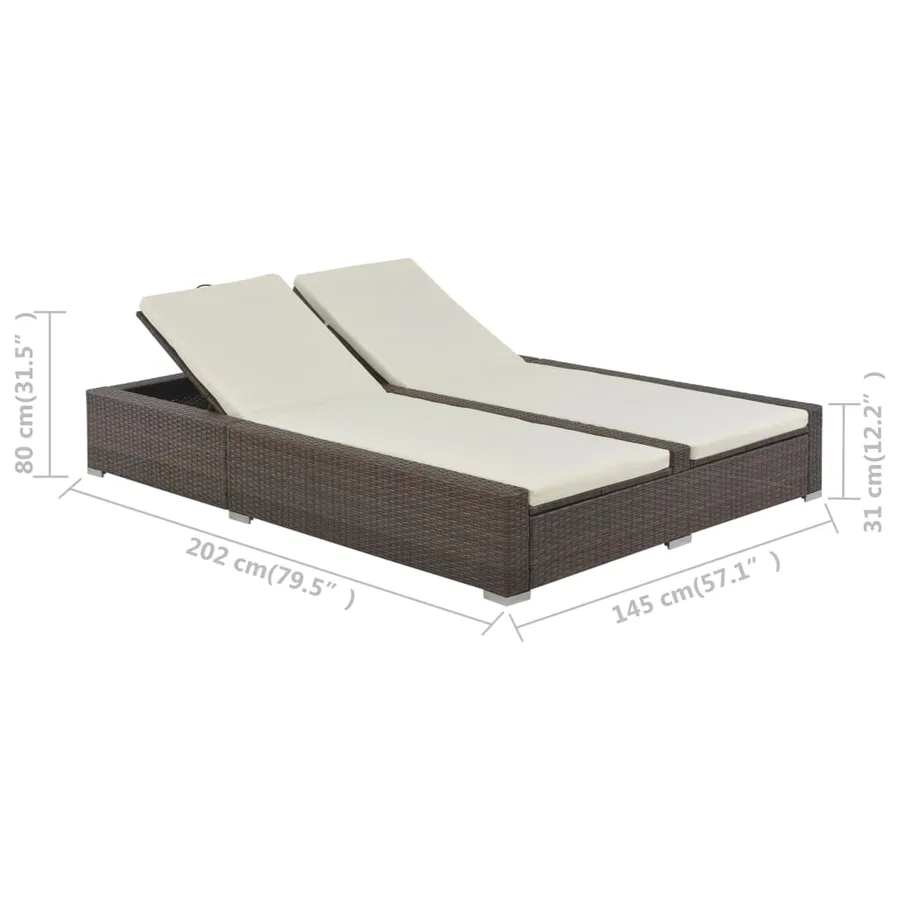 Chaise longue double Résine tressée Marron - 5