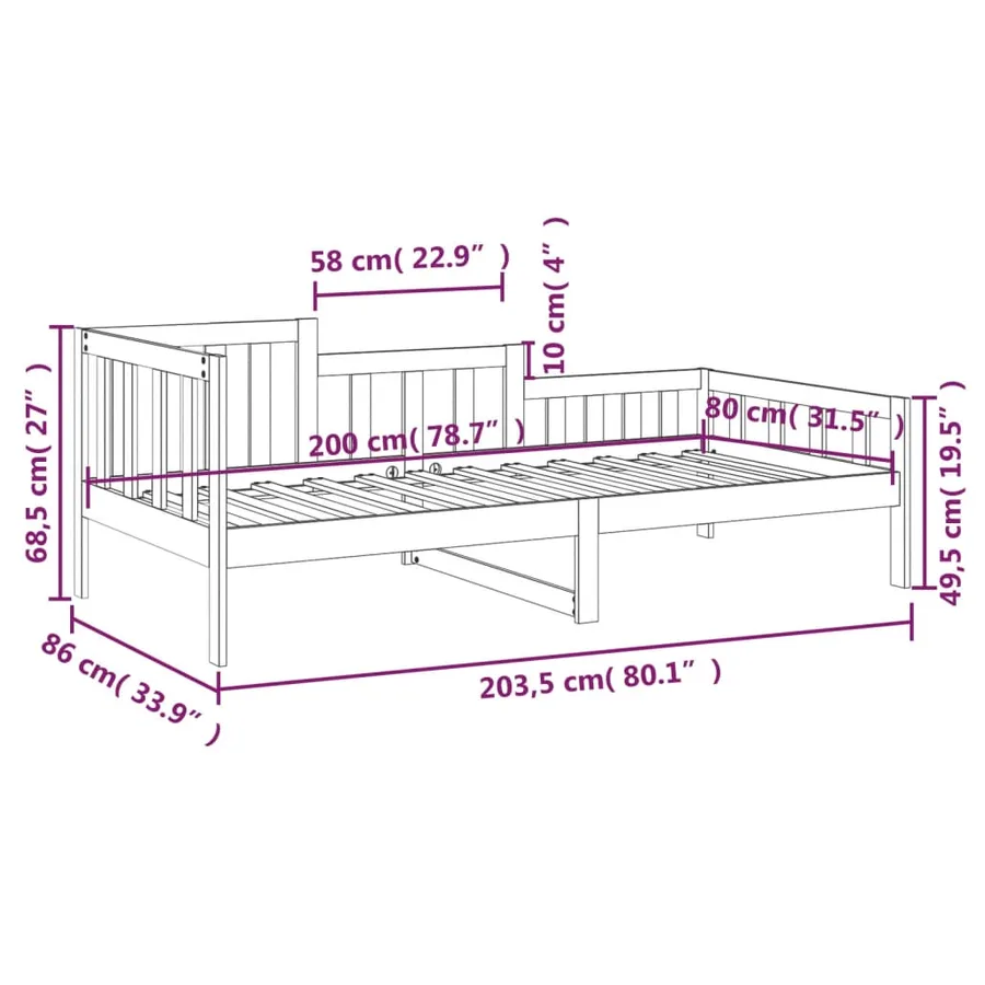 Lit de jour sans matelas blanc 80x200 cm bois de pin massif - 11