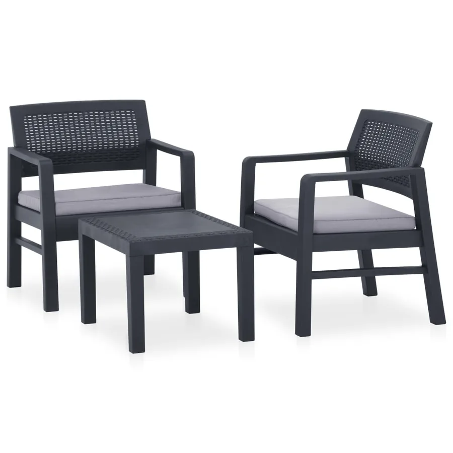 Salon de jardin 3 pcs avec coussins Plastique Gris - 2