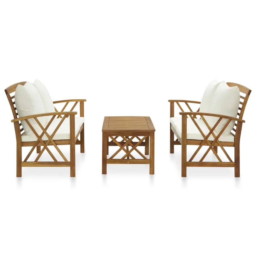 Salon de jardin 3 pcs avec coussins Bois d'acacia massif - 2