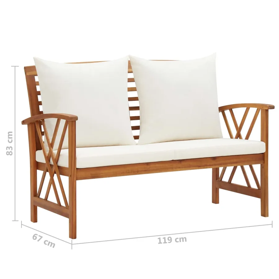 Salon de jardin 3 pcs avec coussins Bois d'acacia massif - 9