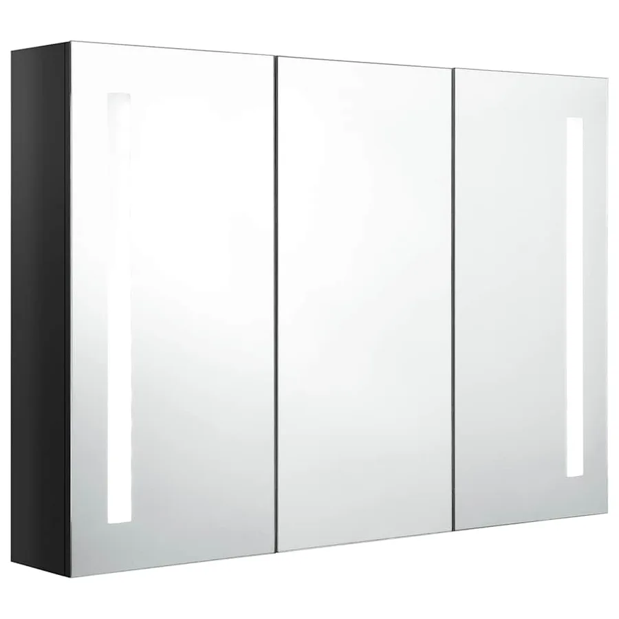 Armoire de salle de bain à miroir LED 89x14x62 cm noir brillant - 3