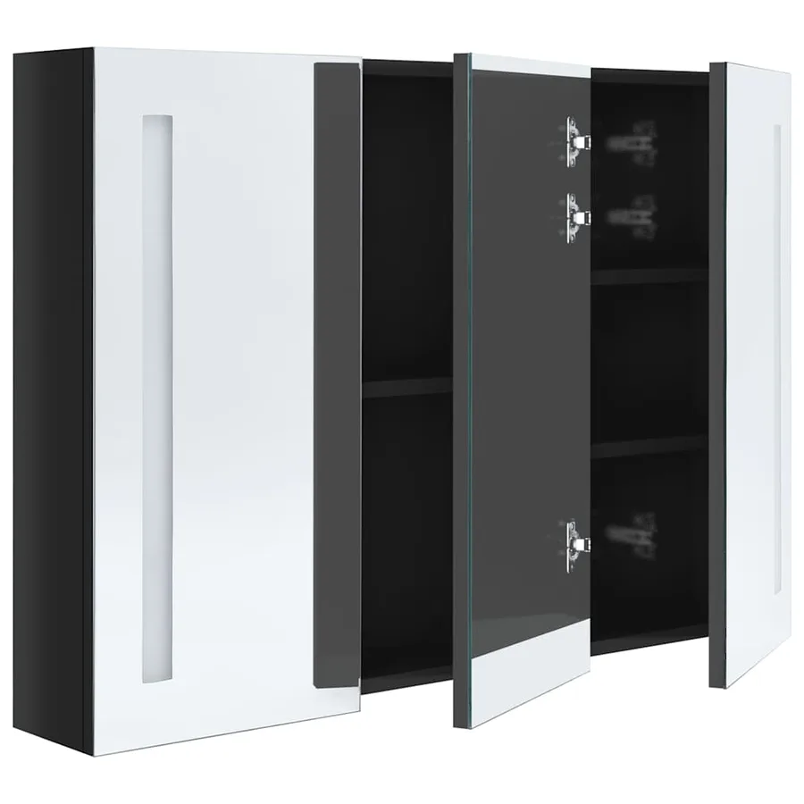 Armoire de salle de bain à miroir LED 89x14x62 cm noir brillant - 4