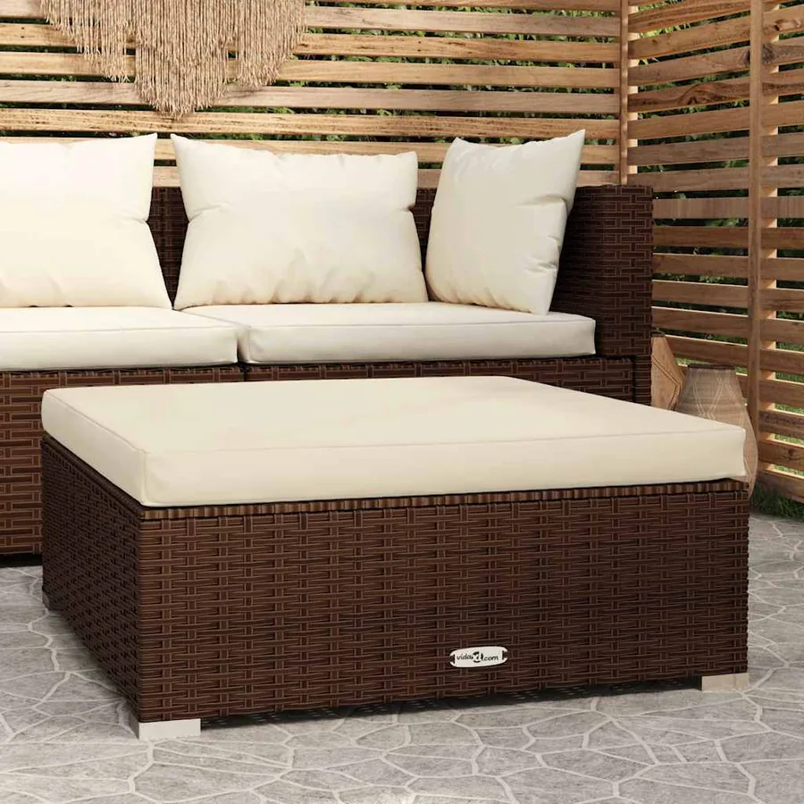 Repose-pied de jardin coussin Marron 70x70x30 cm Résine tressée