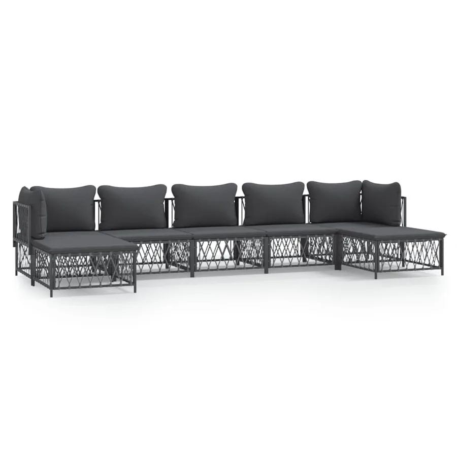 Salon de jardin 7 pcs avec coussins anthracite acier - 2