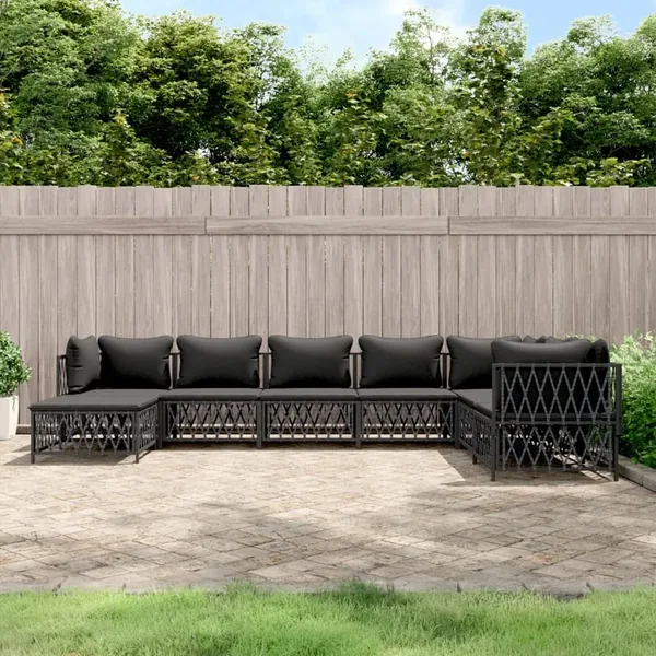 Salon de jardin 8 pcs avec coussins anthracite acier