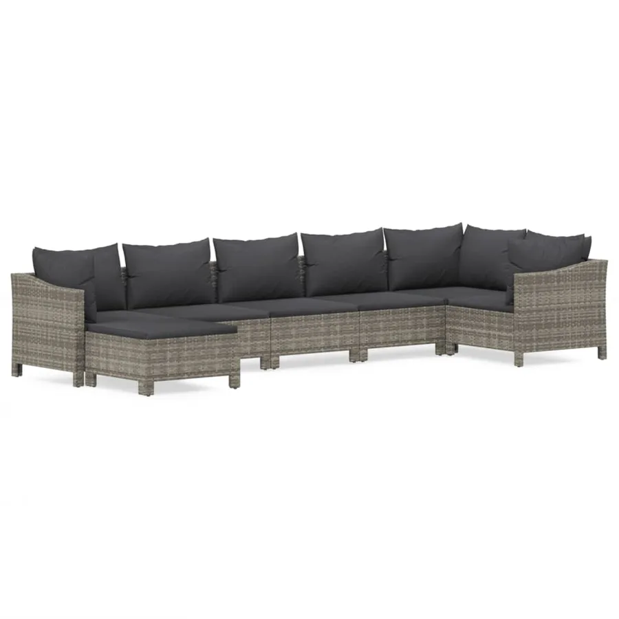 Salon de jardin 7 pcs avec coussins Gris Résine tressée - 2