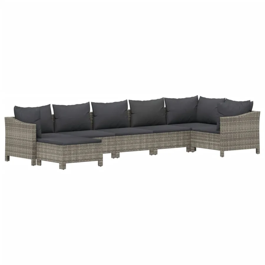 Salon de jardin 7 pcs avec coussins Gris Résine tressée - 3