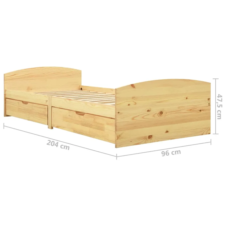 Cadre de lit avec 2 tiroirs bois de pin massif 90x200 cm - 7