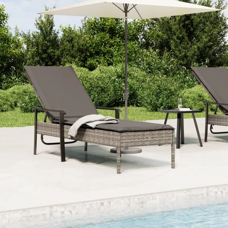 Chaise longue avec coussin gris résine tressée
