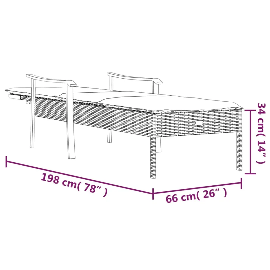 Chaise longue avec coussin gris résine tressée - 10