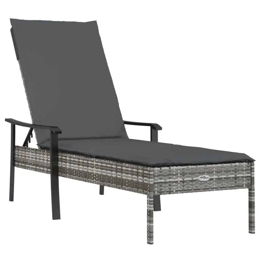 Chaise longue avec coussin gris résine tressée - 2