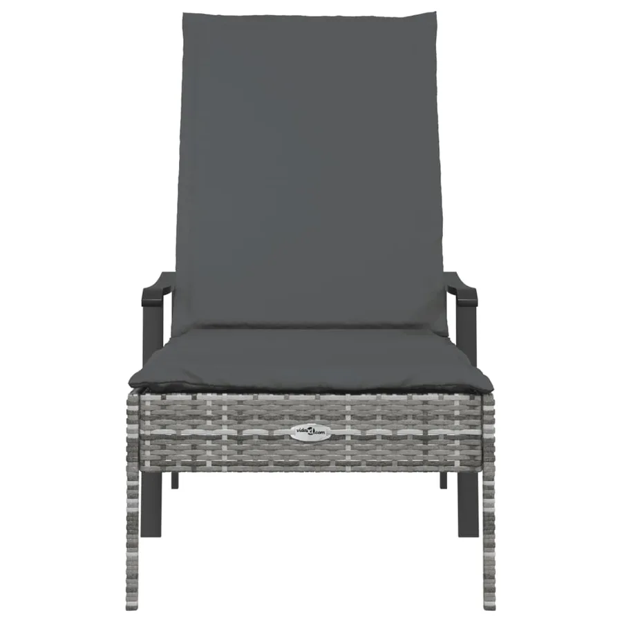 Chaise longue avec coussin gris résine tressée - 3