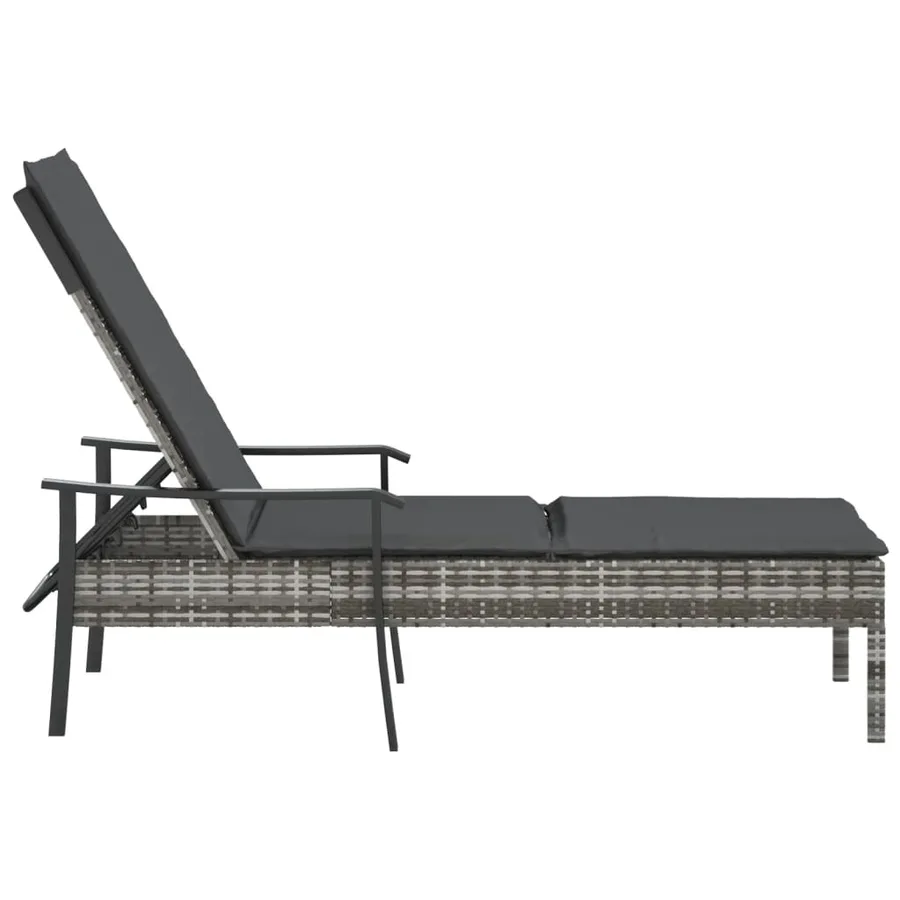 Chaise longue avec coussin gris résine tressée - 4