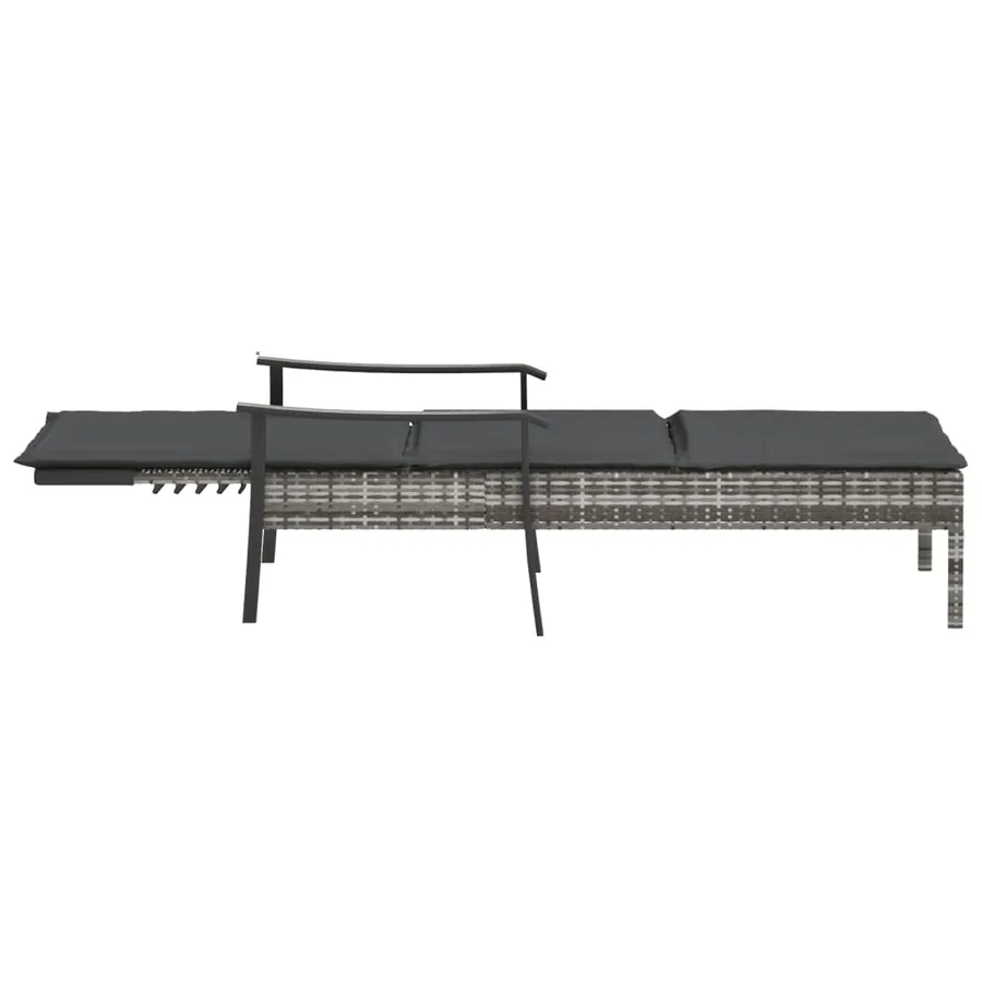 Chaise longue avec coussin gris résine tressée - 5