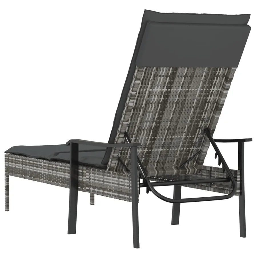 Chaise longue avec coussin gris résine tressée - 6