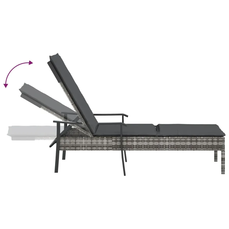 Chaise longue avec coussin gris résine tressée - 7