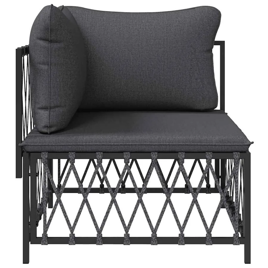 Canapé d'angle de jardin avec coussins anthracite tissu tissé - 3