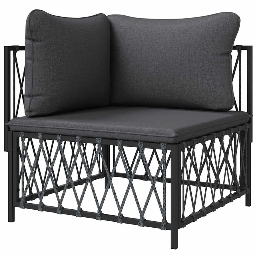 Canapé d'angle de jardin avec coussins anthracite tissu tissé - 4