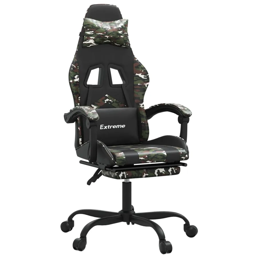 Chaise de jeu pivotante repose-pied Noir camouflage Similicuir - 2