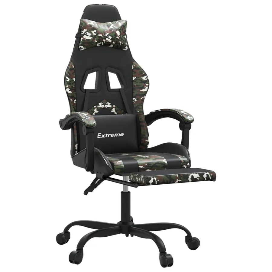 Chaise de jeu pivotante repose-pied Noir camouflage Similicuir - 6