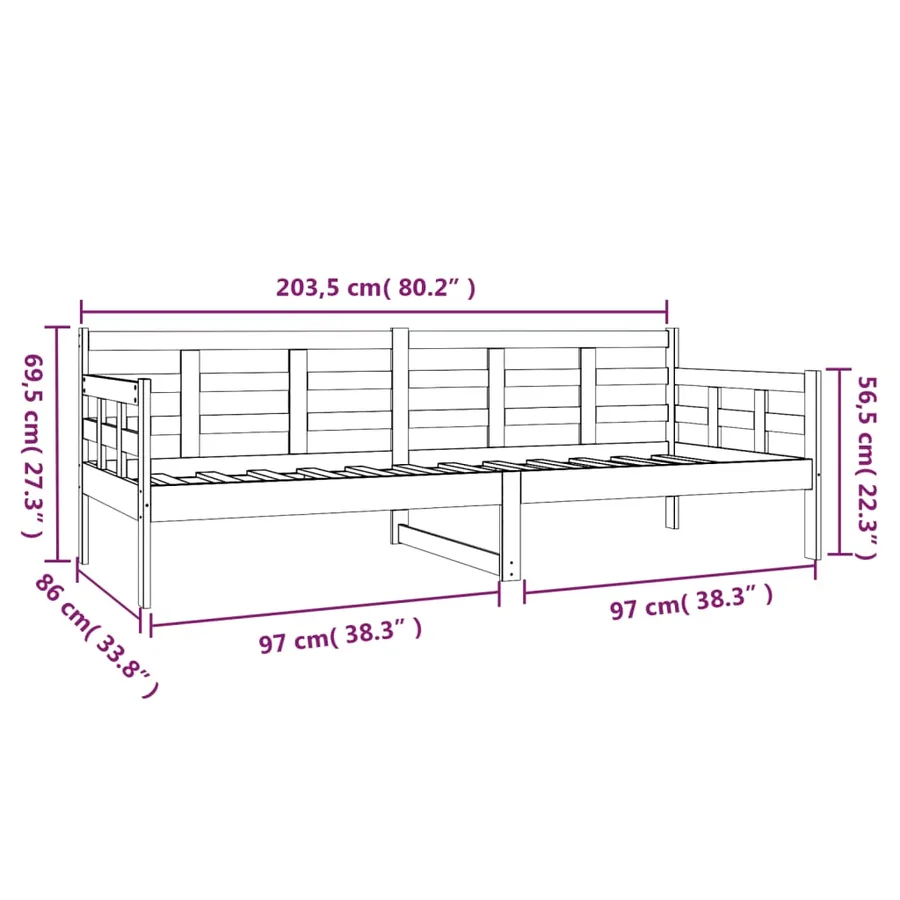 Lit de jour sans matelas bois de pin massif 80x200 cm - 11