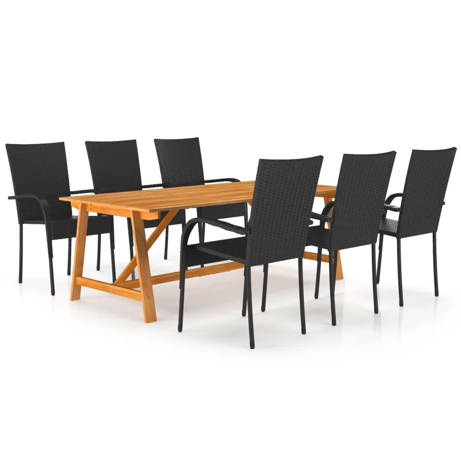 Ensemble à manger de jardin 7 pcs Noir
