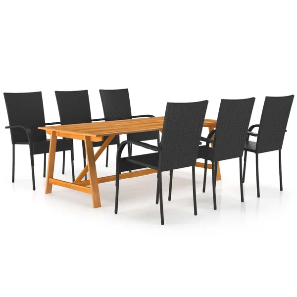 Ensemble à manger de jardin 7 pcs Noir